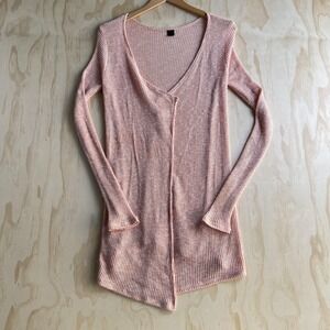 Y2K Volcom Sweater Tunic Womens Small Pink V Neck Long Sleeve Lightweight Knit